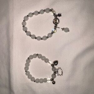 Elegant Silver and White Beaded Bracelet Set
